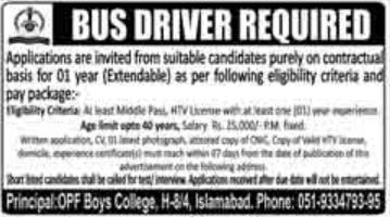 Latest OPF Boys College Driving Posts Islamabad 2022