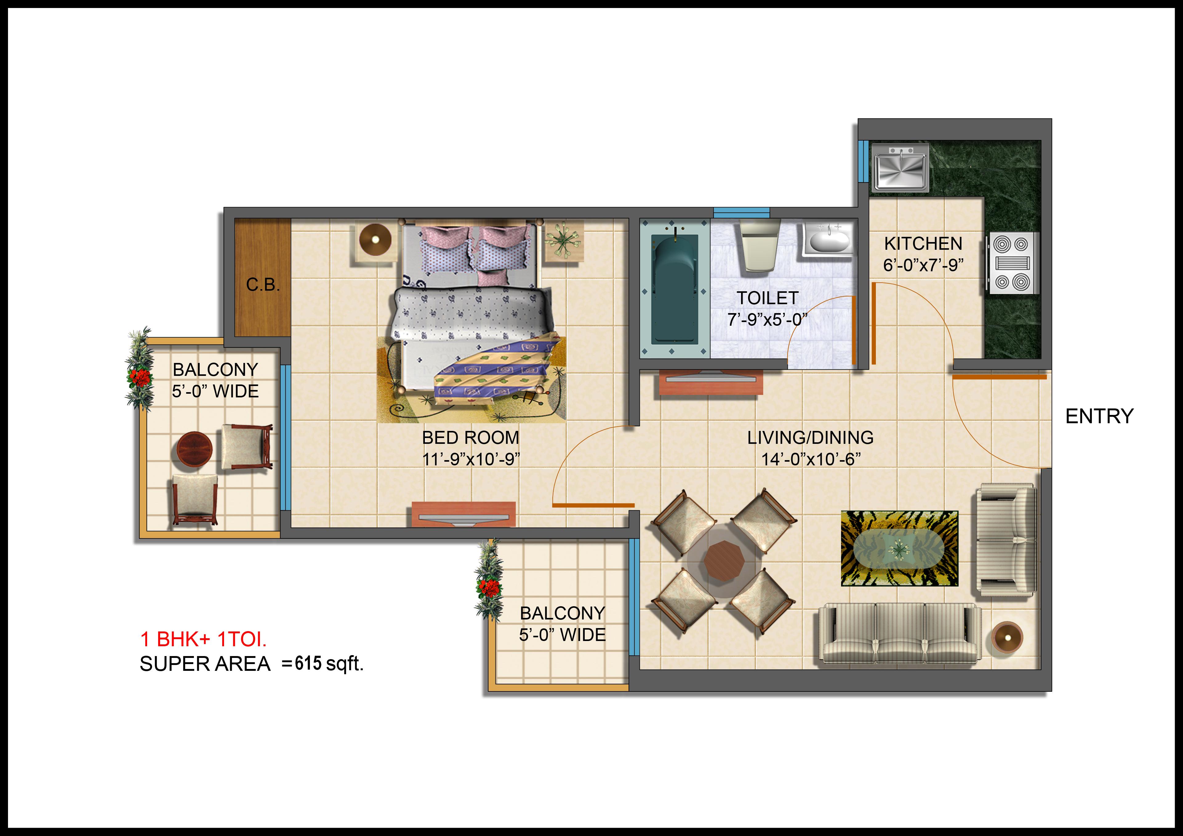 One-BHK-floor-plan-Taj-Wellington-sector-75-Noida