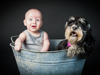 foto de bebe con perro en tina