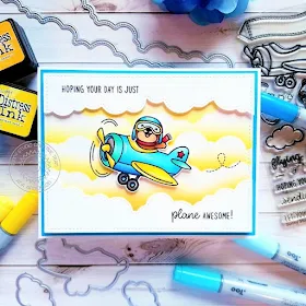 Sunny Studio Stamps: Plane Awesome Fluffy Clouds Border Dies Frilly Frames Dies Plane Themed Everyday Cards by Ana Anderson