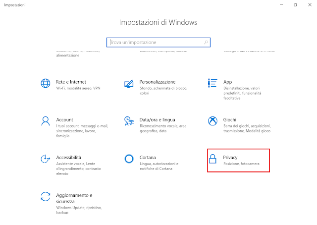 Windows 10, Impostazioni Privacy