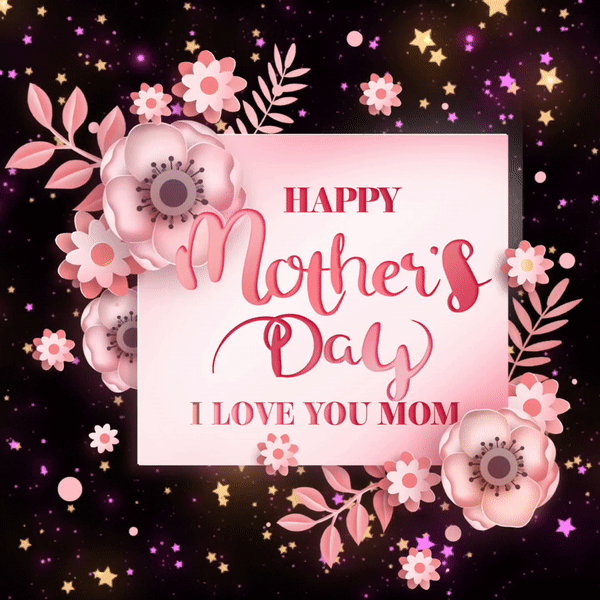 Beautiful Animated Pink Happy Mother's Day Wishes GIF 2023 with pink Flowers