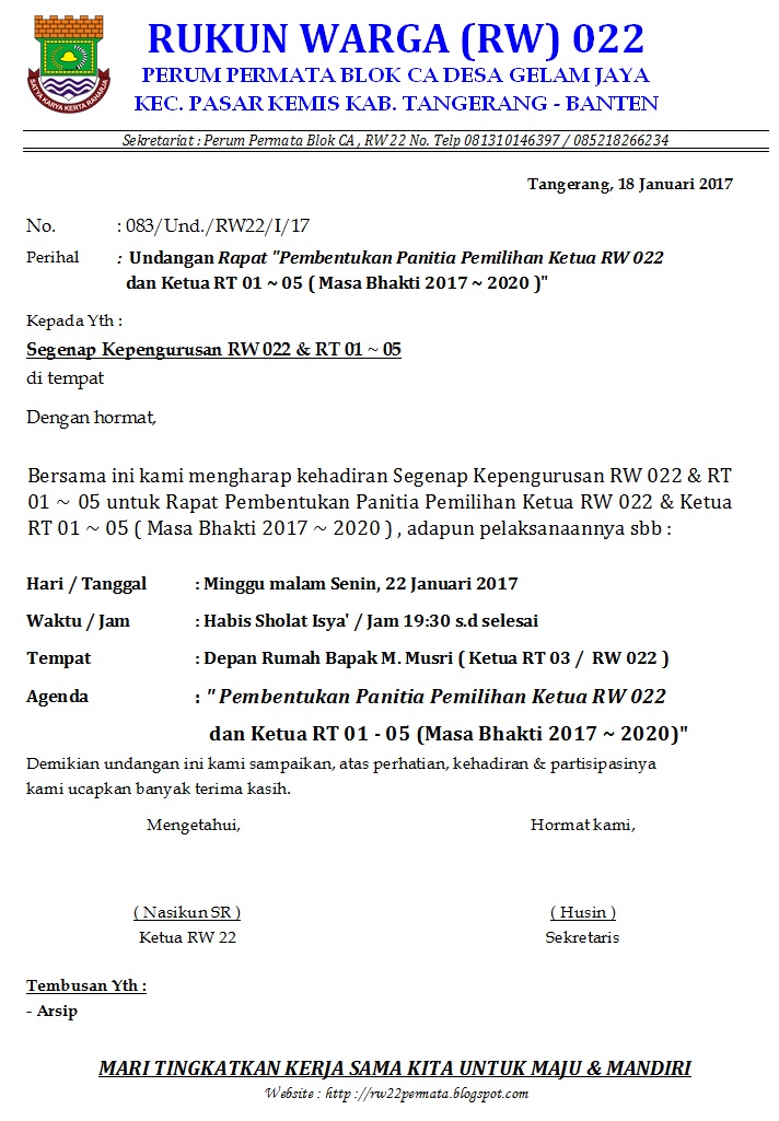 Contoh Surat Undangan Rapat Rt Nusagates