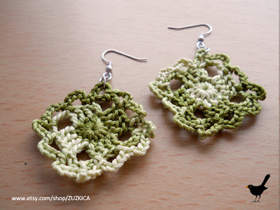 Crochet Green Square Earrings