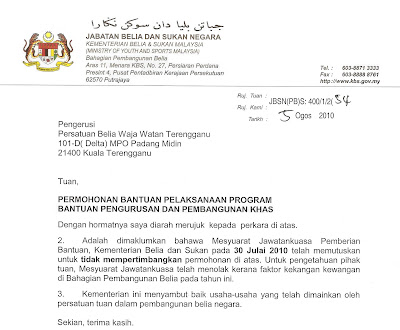 Contoh Surat Sokongan Bantuan Kewangan