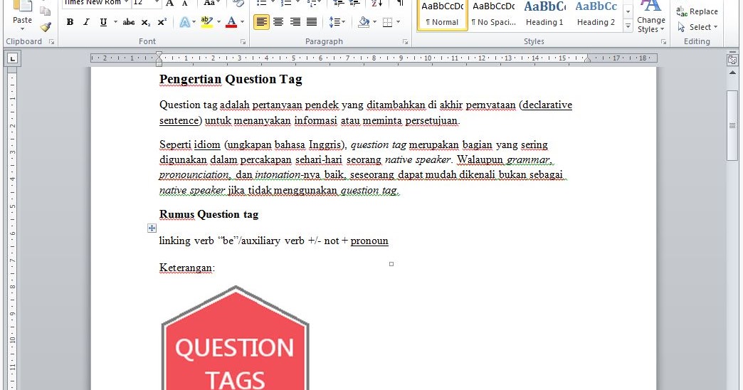Contoh Kalimat dan Rumus Question Tag beserta Jawabanya