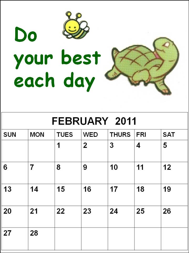 february 2011 calendar for kids. Blank Cute February 2011