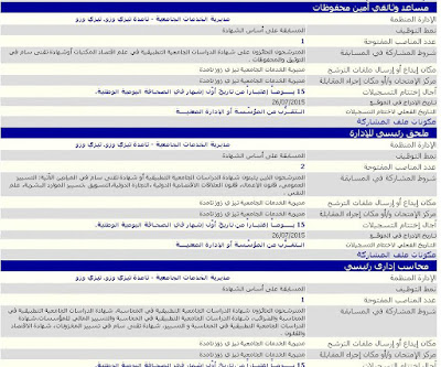 إعلان توظيف مديرية الخدمات الجامعية  تامدة تيزي وزو جويلية 2015