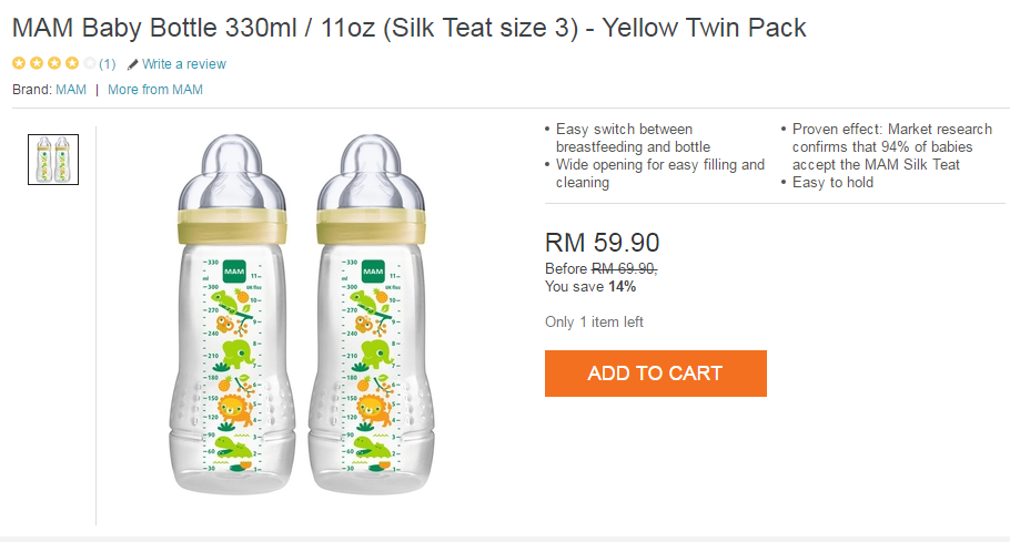 Botol susu jenama MAM murah di LAZADA 