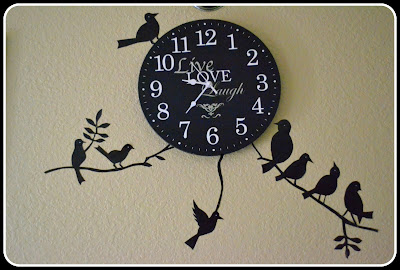 bird wall art, bird wall decal, bird wall hanging, birds art, birds home decor, birds room decor, black birds, birds on clock, Etsy, handmade clock, handmade wall decals, 