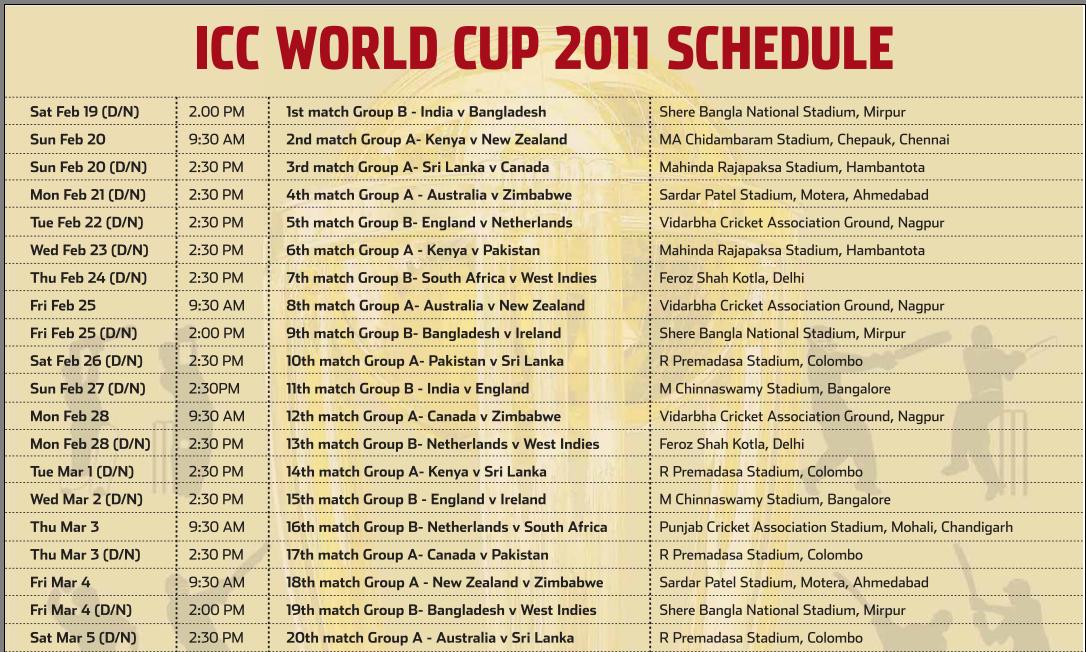 icc world cup 2011 schedule with time. icc world cup 2011 schedule