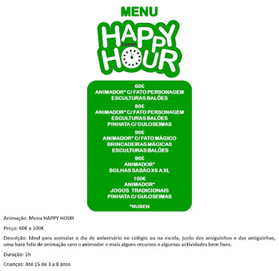 Animação Menu Happy Hour