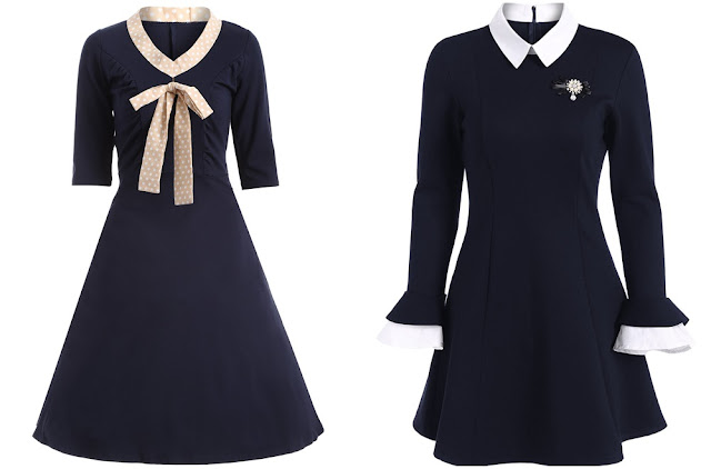 Onde comprar: Retro Long Sleeve Navy Blue Dress (Vestido Navy Retrô)