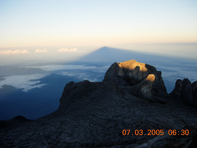 shadow of Lows Peak at Mount Kinabalu Malaysia Sunrise