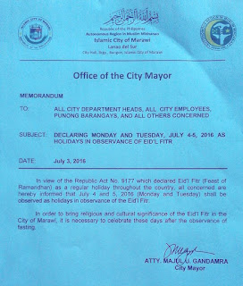 Marawi City mayor declares Monday, Tuesday holidays
