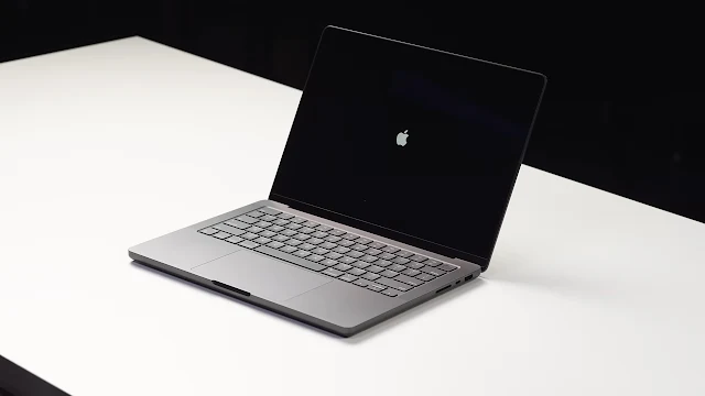 Leaked image of the upcoming M4 MacBook Pro, showing the device closed with the Apple logo visible.
