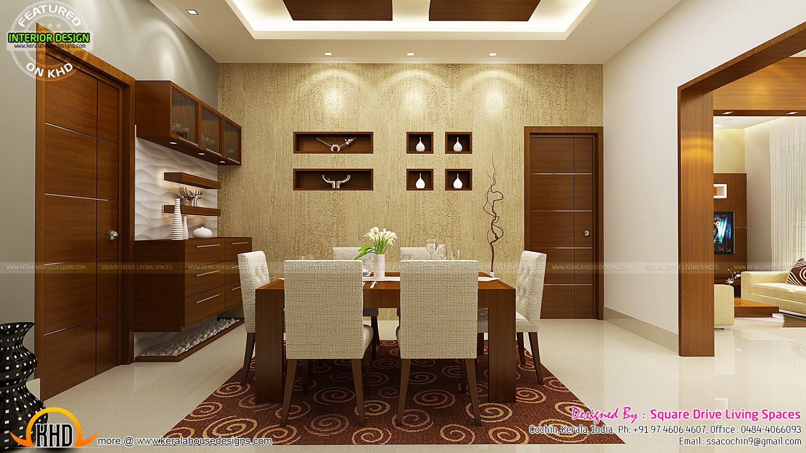 Contemporary kitchen, dining and living room - Kerala home ...