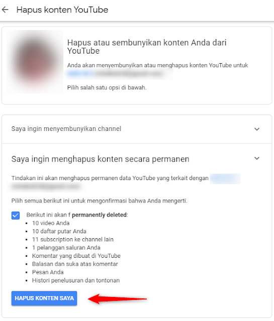 menghapus channel youtube