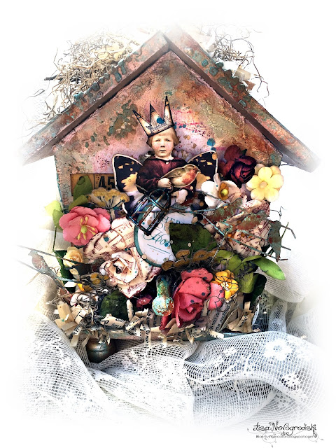 Altered Kaisercraft Birdhouse by Lisa Novogrodski for Scraps of Elegance using the May Mix'd Media Kit