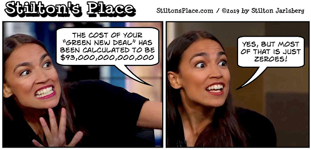 stilton’s place, stilton, political, humor, conservative, cartoons, jokes, hope n’ change, aoc, green new deal, trillion, black history month, billy porter, gown, academy awards