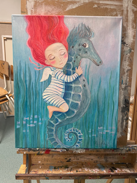 Hippocampus Aide Leit-Lepmets ingel wings seahorse acrylic on canvas angel red hair