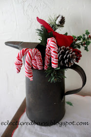 Eclectic Red Barn: Fabric Covered Candy Canes Decor in Old Oil Can