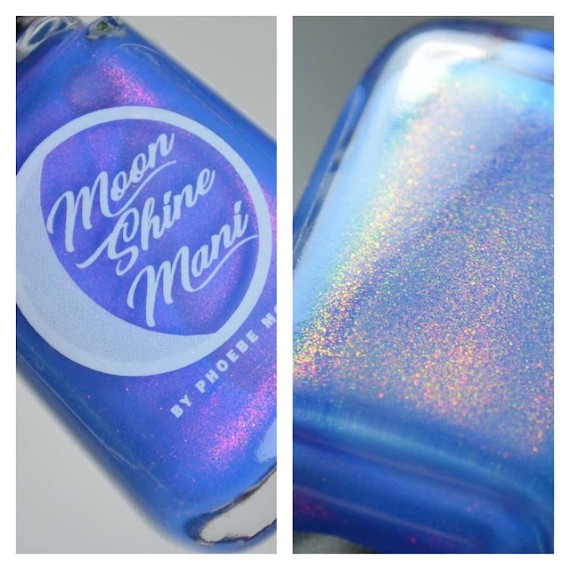 neon blue nail polish with color shifting shimmer in a bottle