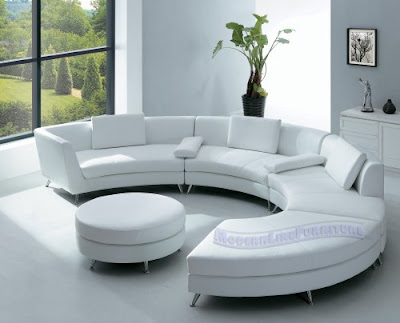 Modern Furniture White Leather Sectional Sofa with Ottoman and Mini Bar table Set