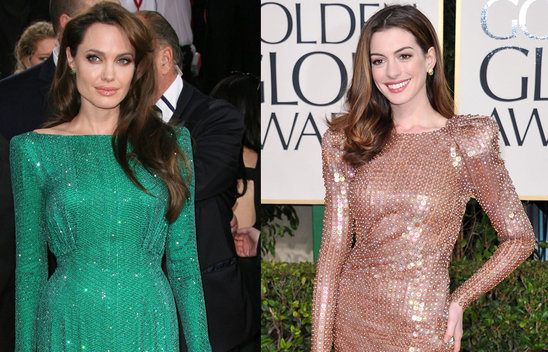 Angelina Golden Globes Green Dress. Angelina VS Anne Hathaway
