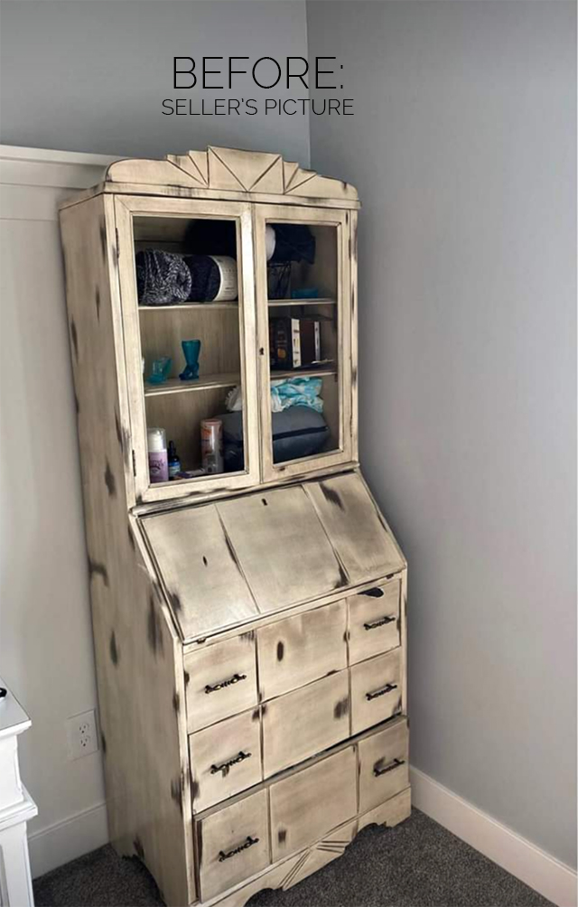 Secretary desk makeover. How to chalk paint furniture. How to decorate a hutch. How to paint furniture white. How to distress furniture. Hutch decor. Best chalk paint to use.