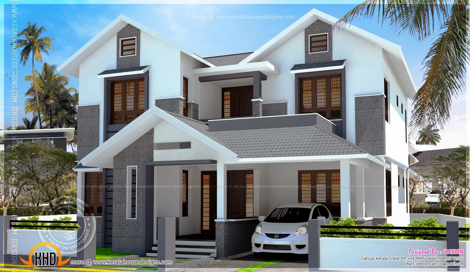 2200 sq feet modern  sloping roof house  with cost Home  