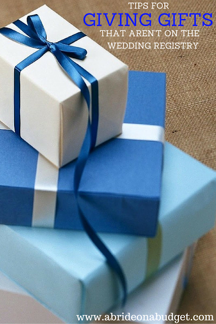 It's easy to buy a wedding gift off a registry, but sometimes, you want to pick up something that's not on the list. You can get a few tips for giving gifts that aren't on the wedding registry from www.abrideonabudget.com.