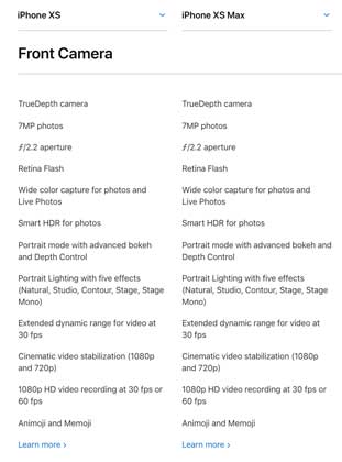kamera depan iphone xs dan xs max