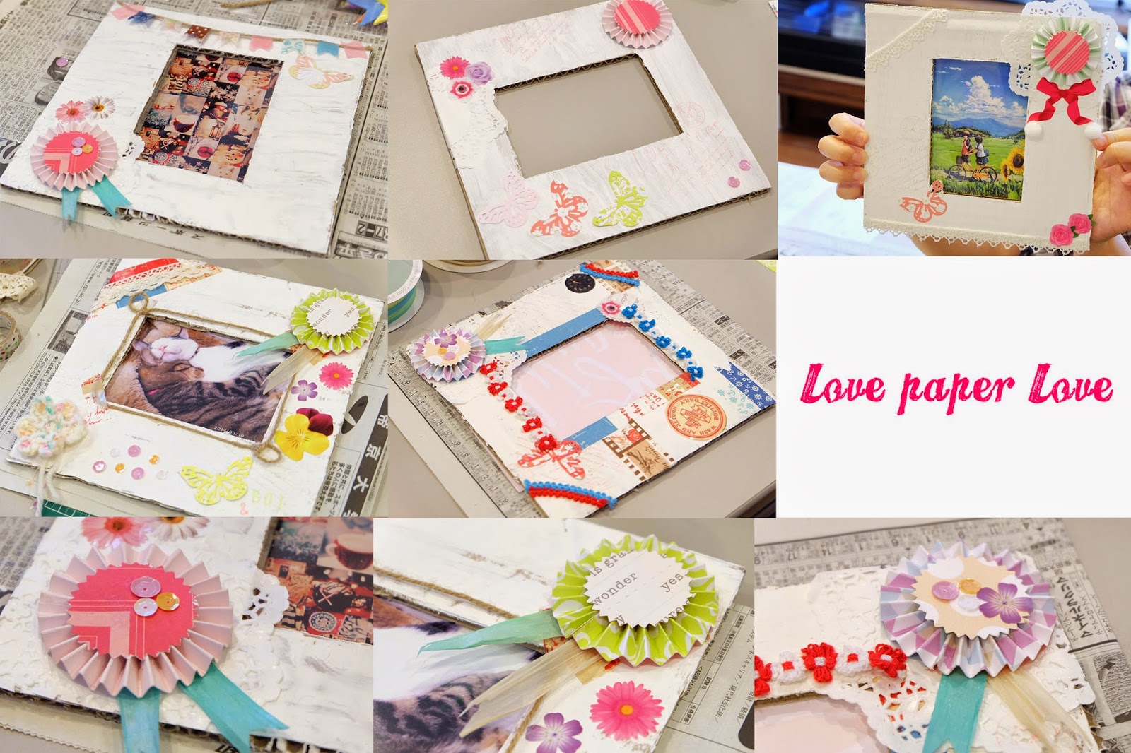 ダンボールのフォトフレームコラージュ講習でした Love Paper Love 八王子市のスクラップブッキング教室