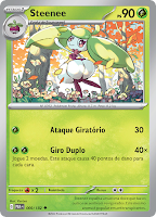 Mundo Pokémon - 562- Steenee. Tipo: planta. Evolução: Tsareena (nível 29 e  aprender o Movimento Stomp). Histórico: As sépalas em sua cabeça  desenvolveram-se para proteger seu corpo. São muito duras, por isso