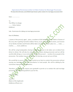 Permission Letter to Police Station for Marriage Procession (Sample)