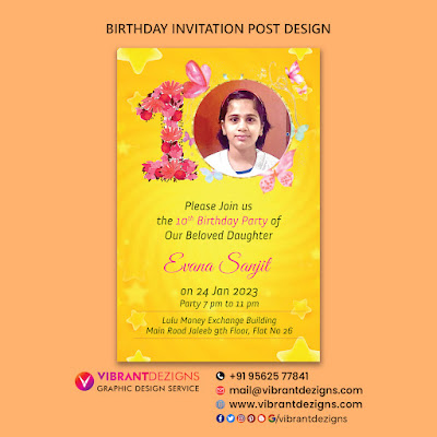 Birthday invitation post Design, girls birthday poster, 10 year birthday poster, invitation design for birthday