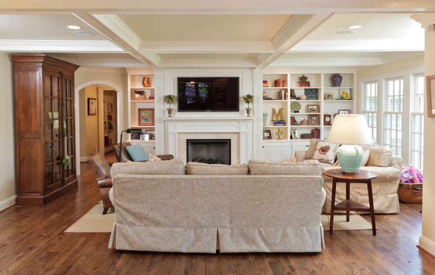 wall decor ideas over tv Family Room TV Over Fireplace | 884 x 558