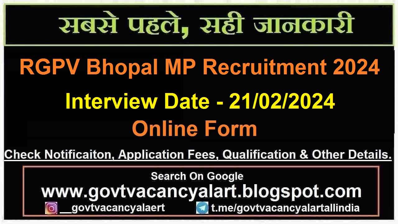RGPV Bhopal Recruitment 2024 Online Form