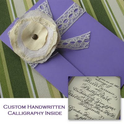 Vintage Rose Calligraphy Wedding Invitation Handmade