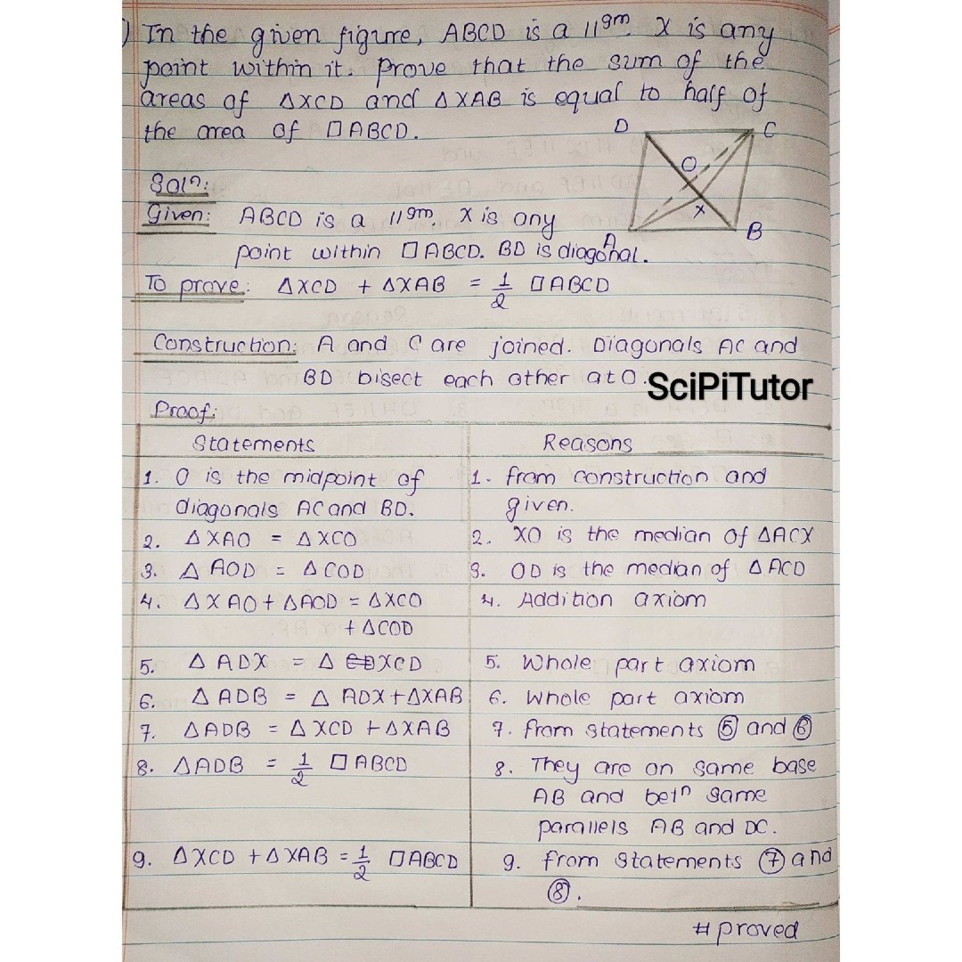 In the given figure, ABCD is a parallelogram. X is any point within it. Prove that the sum of the areas of traingle.XCD and triangle.XAB is equal to half of the area of parallelogram.ABCD.