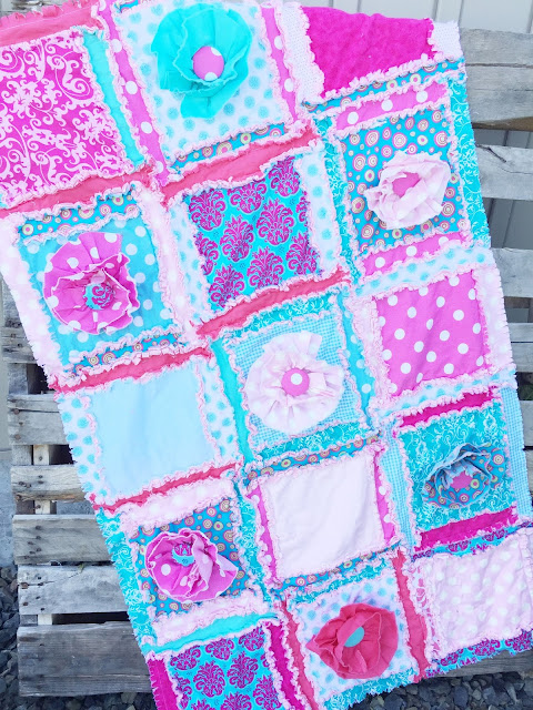 Ruffle Flower Rag Quilt in Pastel and Bright Colors by A Vision to Remember