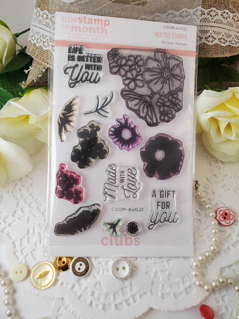 Stamp set by Spellbinders "Hextile" clear stamp of the month August 2021