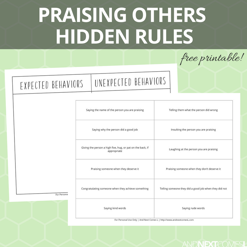 Praising Others Hidden Rules Social Skills Printable