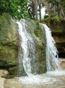 Aliran Air Yang Bermuara di Pantai Pancur    Di dekat kawasan Pantai Pancur kita Bisa menjumpai aliran sungai kecil yang mengalirkan air tawar, aliran sungai kecil ini bermuara layaknya air terjun kecil atau seperti suatu pancuran yang membentuk suatu aliran air di pasir yang setelah itu langsung bertemu dengan air Bahari. Ini tentu menjadi suatu hal unik yang menjadi suatu nilai tambah untuk pantai ini. Dan Sebab hal ini pula yang menjadi dasar pantai ini disebut sebagai Pantai Pancur.