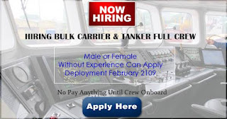 Able Seaman, Oiler, Ordinary Seaman, Wiper, Cook, Electrician, 4/E, C/E For Bulk Carrier and LPG Tanker Ship