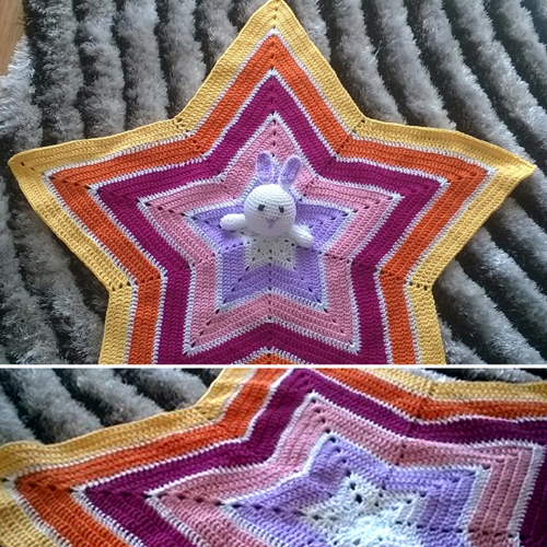 Crochet teddy bunny star blanket for babies - Free pattern 