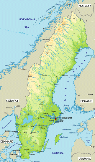 Physical Map of Sweden