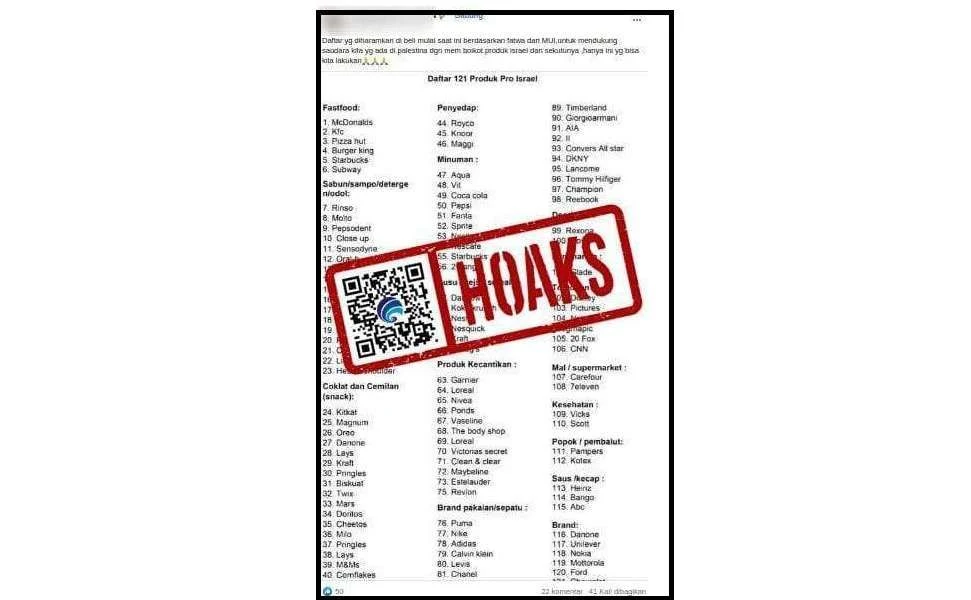 Hoaks Rilis Daftar Produk Israel yang Diharamkan MUI