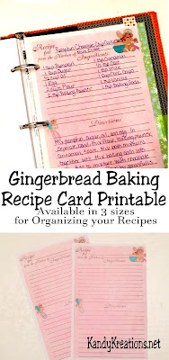 Get your recipes organized and looking good for the holidays and new year.  Start with this cute gingerbread who is baking up a storm in the kitchen.  This printable recipe card is available in three different sizes to keep the fun going when you're knee deep in baking this holiday.